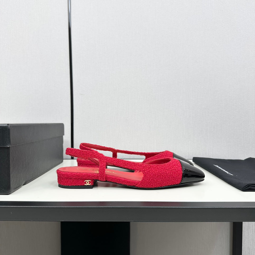 SLINGBACK ROSE RED TWEED AND BLACK CALFSKIN - 34