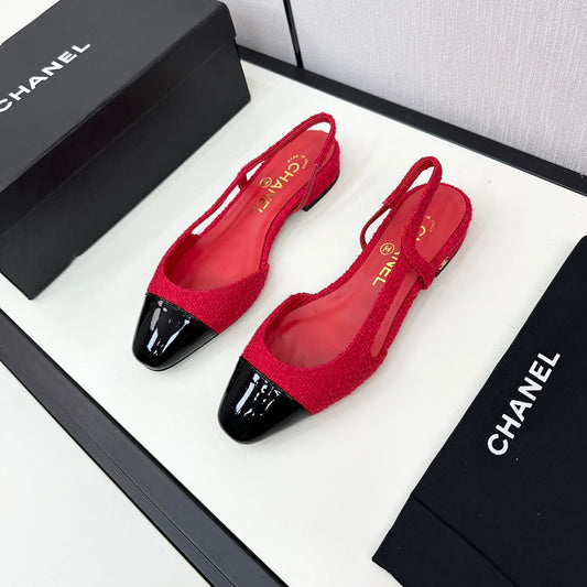 SLINGBACK ROSE RED TWEED AND BLACK CALFSKIN - 34