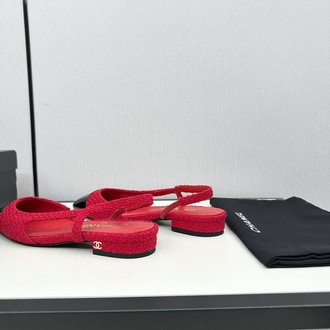 SLINGBACK ROSE RED TWEED AND BLACK CALFSKIN - 34