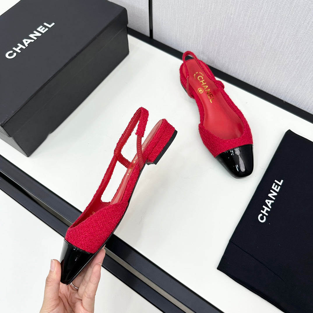 SLINGBACK ROSE RED TWEED AND BLACK CALFSKIN - 34