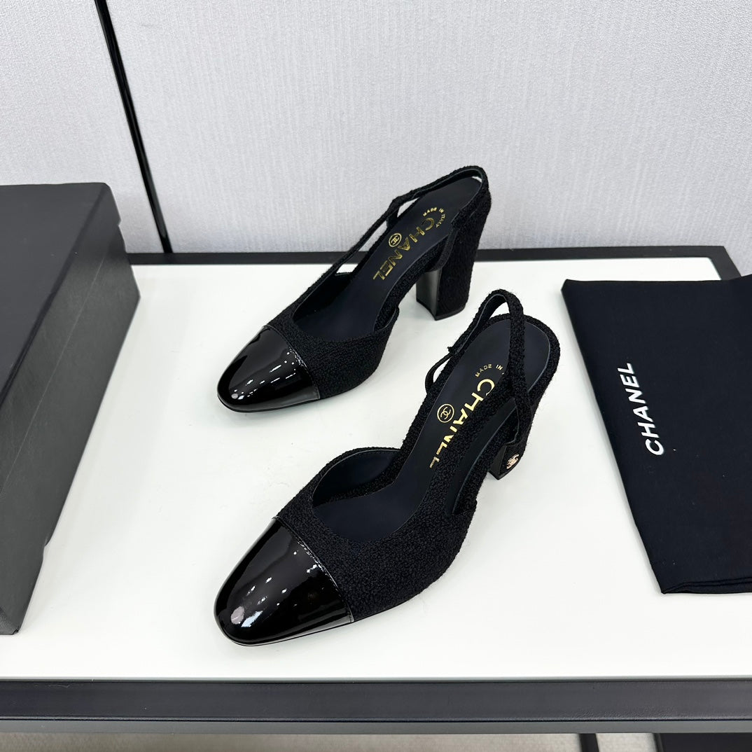 HIGH SLINGBACK BLACK TWEED AND CALFSKIN - 34