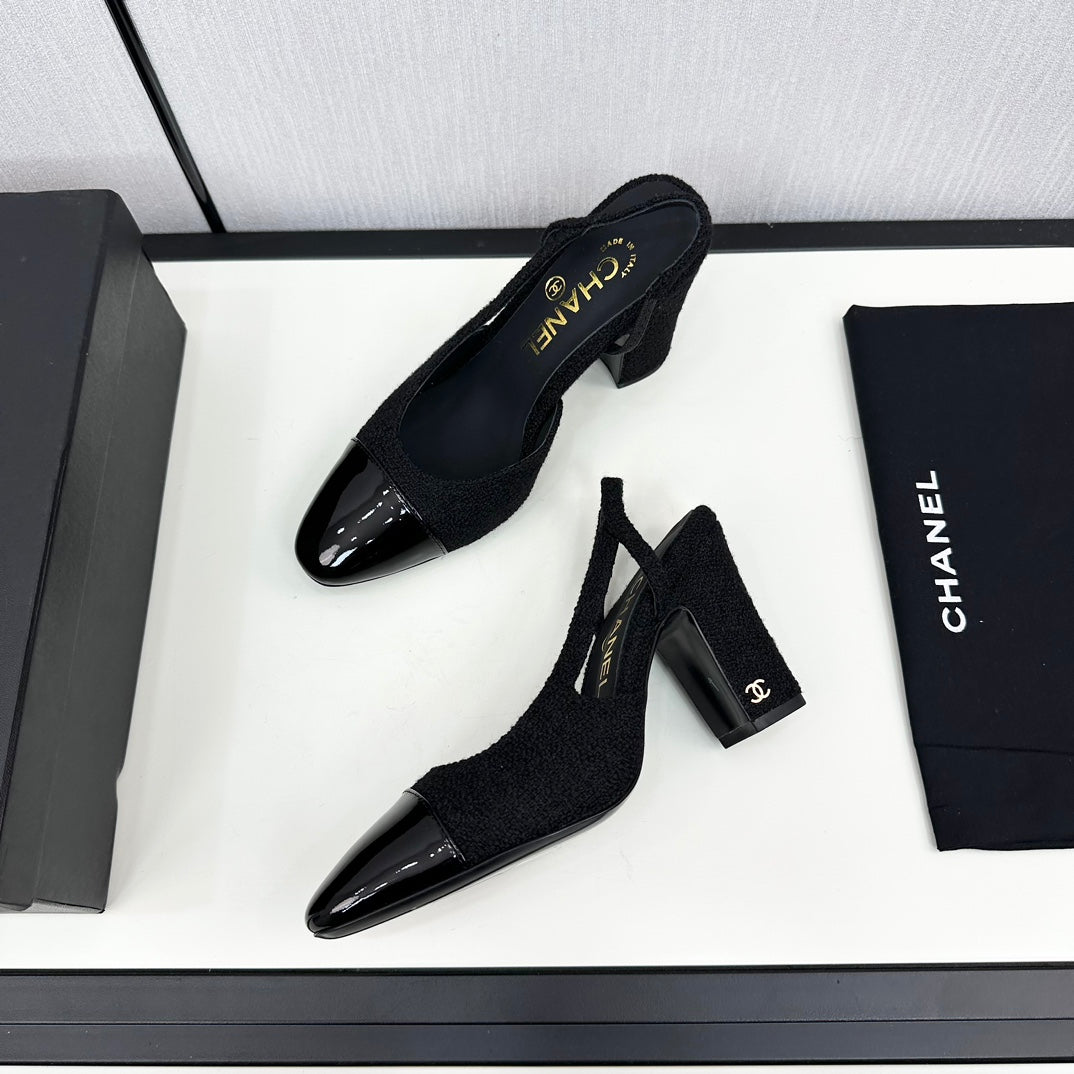 HIGH SLINGBACK BLACK TWEED AND CALFSKIN - 34