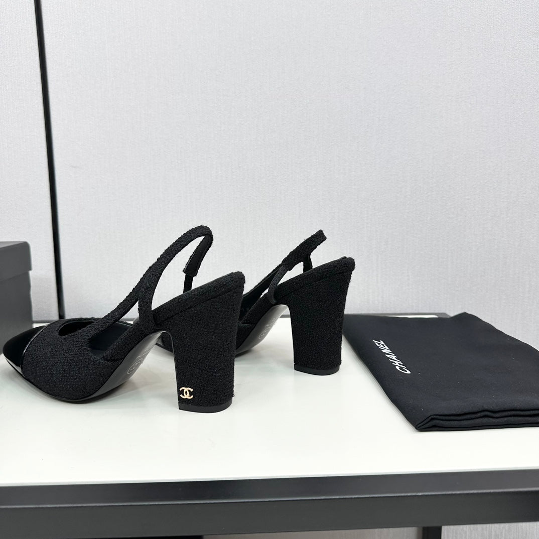 HIGH SLINGBACK BLACK TWEED AND CALFSKIN - 34