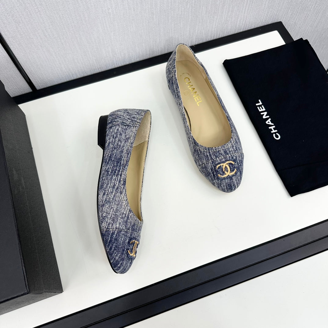 cc ballet flat blue with white stripe denim 166816 - 35