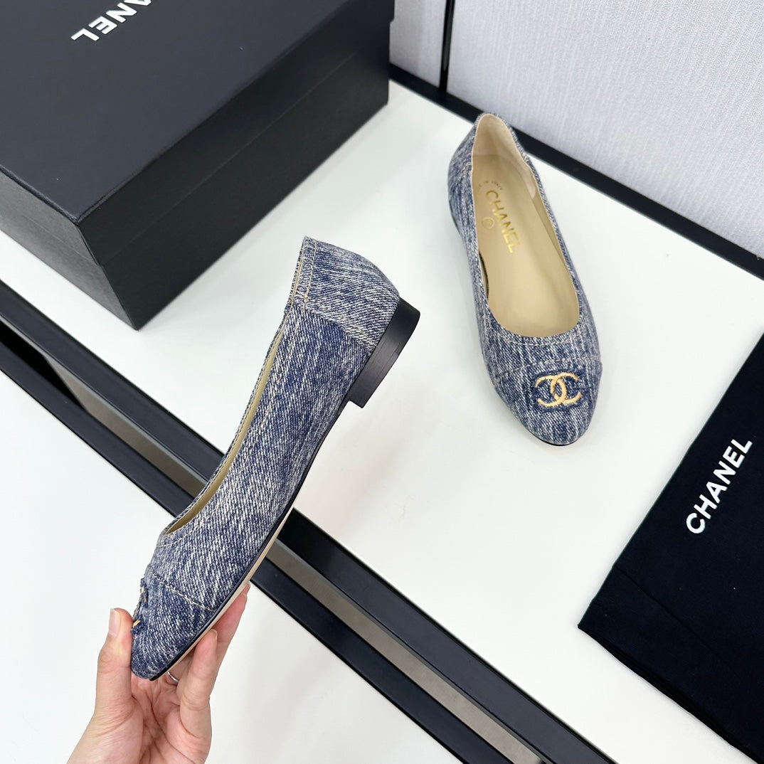 cc ballet flat blue with white stripe denim 166816 - 35