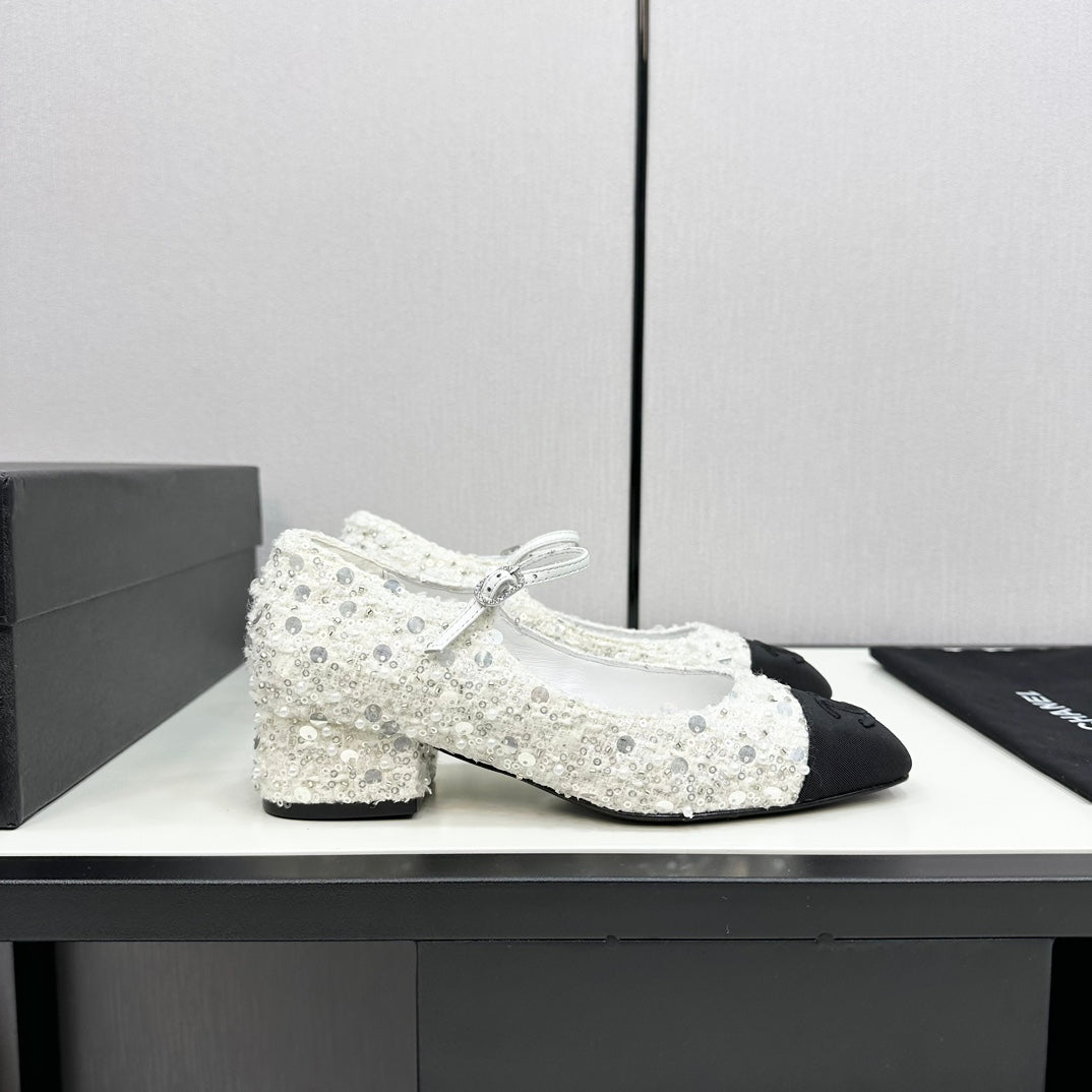 CC MARY JANE IN BLACK MIX WHITE SEQUINS AND VELVET - 35