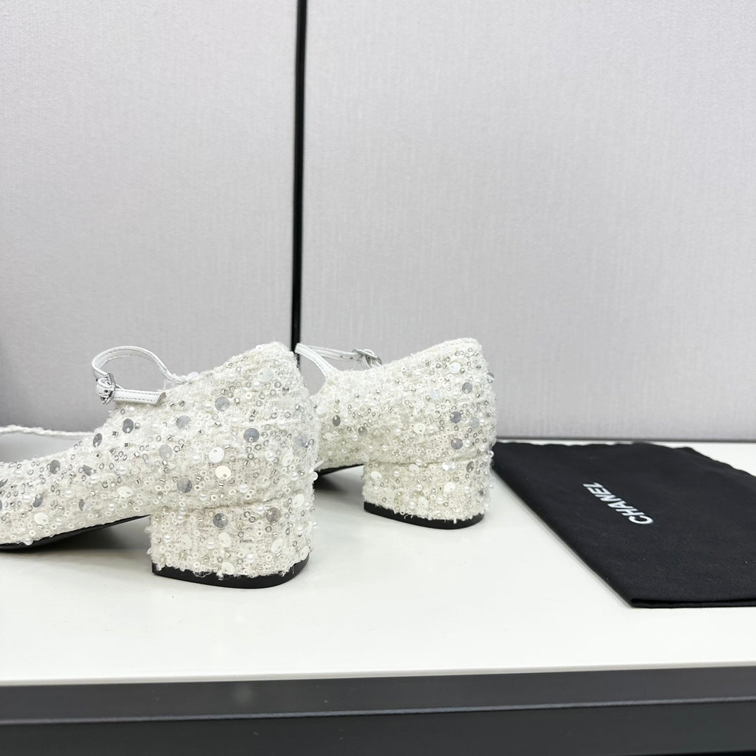 CC MARY JANE IN BLACK MIX WHITE SEQUINS AND VELVET - 35