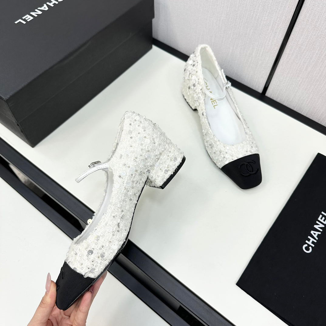 CC MARY JANE IN BLACK MIX WHITE SEQUINS AND VELVET - 35
