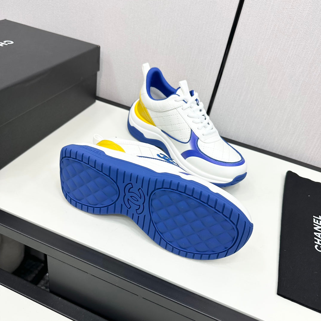 CC SNEAKER IN WHITE MIX COBALT BLUE EMBROIDERED LAMBSKIN - 35
