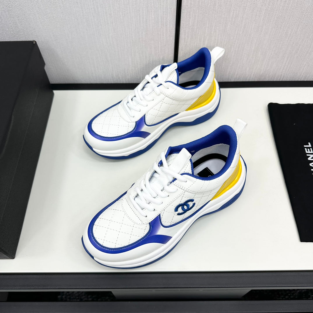 CC SNEAKER IN WHITE MIX COBALT BLUE EMBROIDERED LAMBSKIN - 35