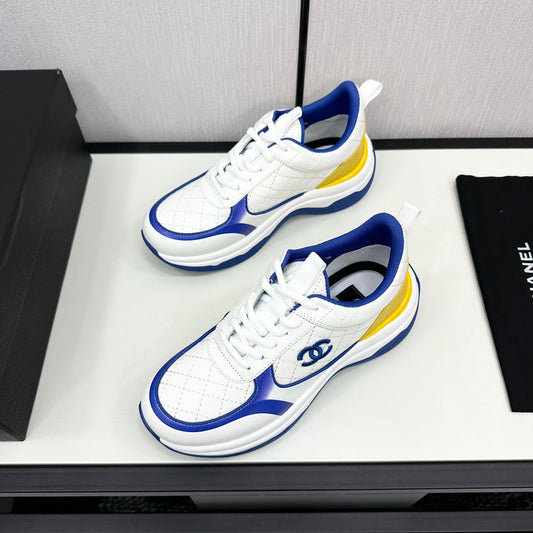 CC SNEAKER IN WHITE MIX COBALT BLUE EMBROIDERED LAMBSKIN - 35