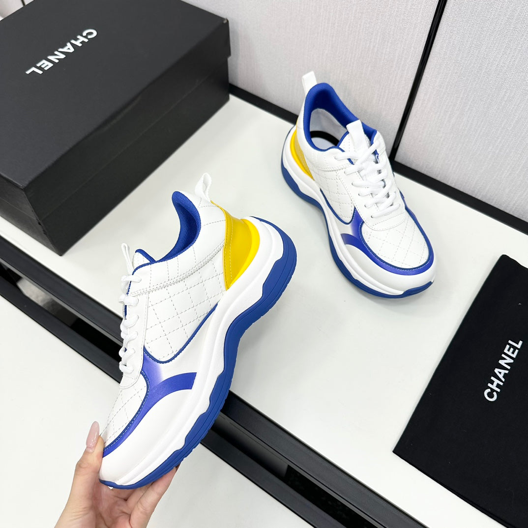CC SNEAKER IN WHITE MIX COBALT BLUE EMBROIDERED LAMBSKIN - 35