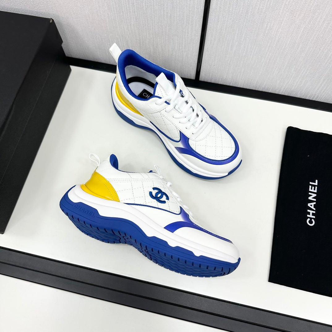 CC SNEAKER IN WHITE MIX COBALT BLUE EMBROIDERED LAMBSKIN - 35