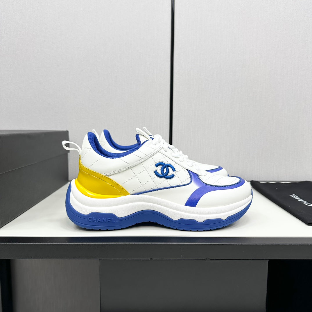 CC SNEAKER IN WHITE MIX COBALT BLUE EMBROIDERED LAMBSKIN - 35