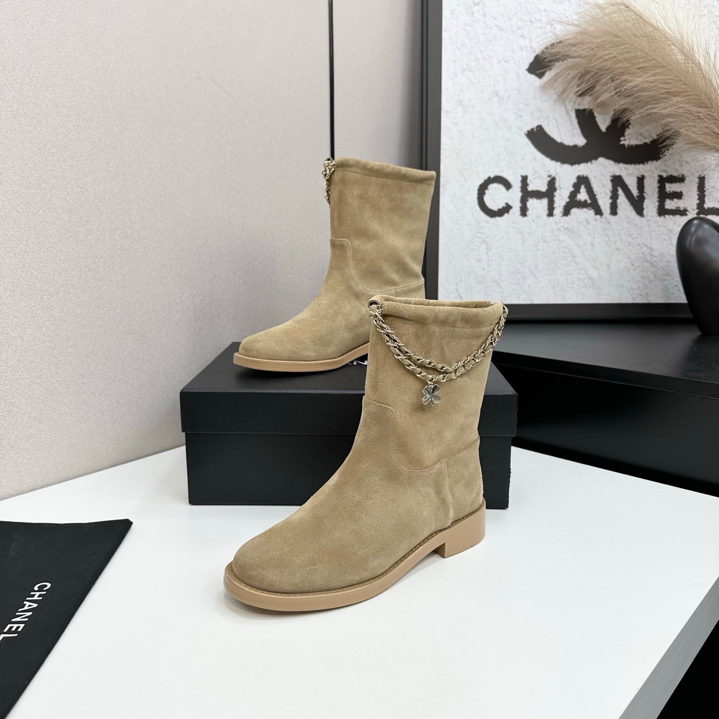 CHANEL 25S SHORT BOOTS IN LIGHT GOLD SUEDE SILVER HARDWRE - 35