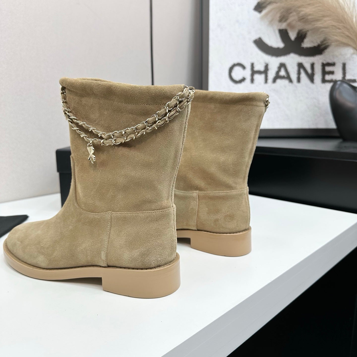 CHANEL 25S SHORT BOOTS IN LIGHT GOLD SUEDE SILVER HARDWRE - 35