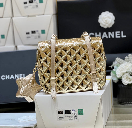 25S CHANEL STAR GOLD 23 З МЕТАЛЕВОЇ ЗОЛОТОЇ ШКІРИ ТЕЛЯТИ