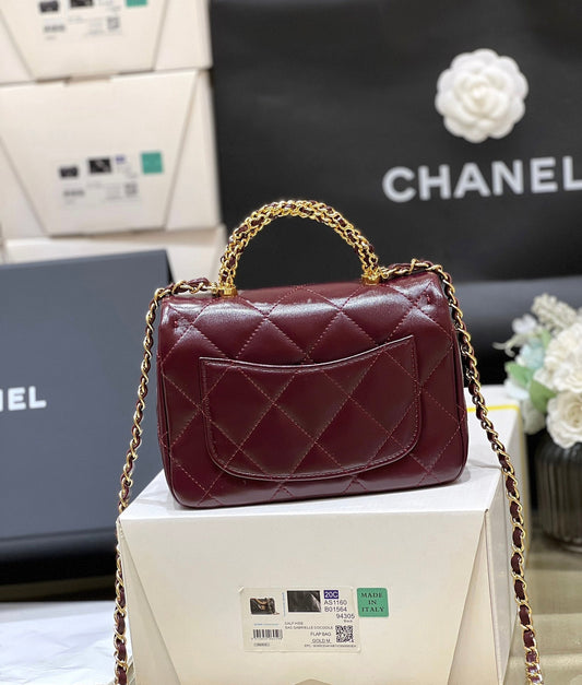 CHANEL TOP HANDLE 19 З ВИННО-ЧЕРВОНОЇ ОВЧИНИ З ФУРНІТУРОЮ ЗІ ЗОЛОТА