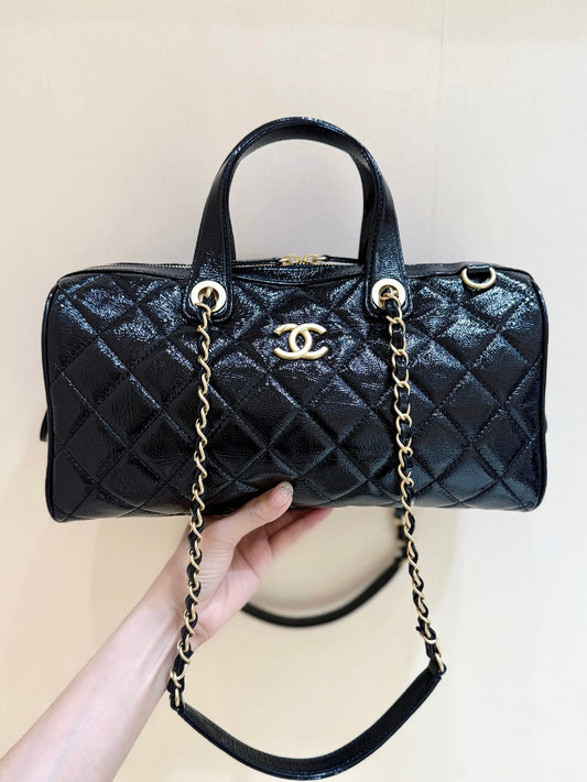 CHANEL 25S ВЕЛИКА СУМКА-БОУЛІНГ 31 ЧОРНА ТЕЛЯЧА ШКІРА ЗОЛОТА ФУРНІТУРА