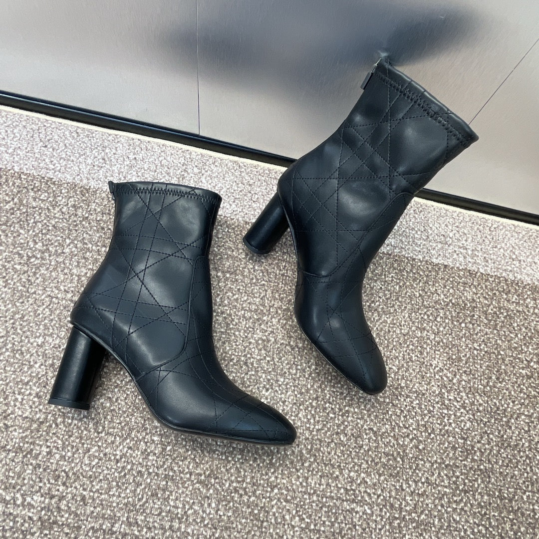DIOR 25S D-SHADOW COUTURE SERIES ANKLE BOOTS 90MM IN BLACK CALFSKIN - 35