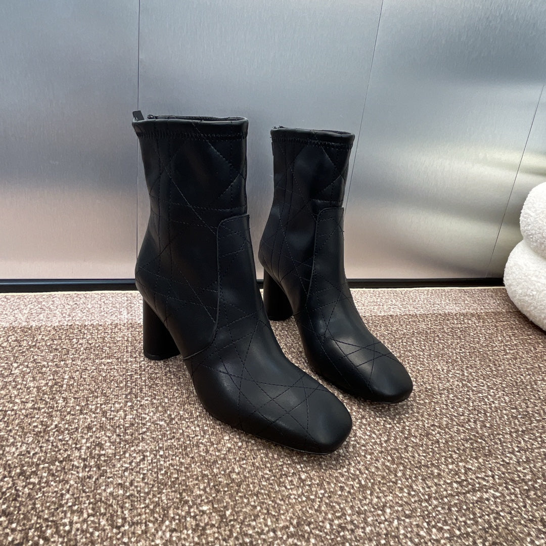 DIOR 25S D-SHADOW COUTURE SERIES ANKLE BOOTS 90MM IN BLACK CALFSKIN - 35