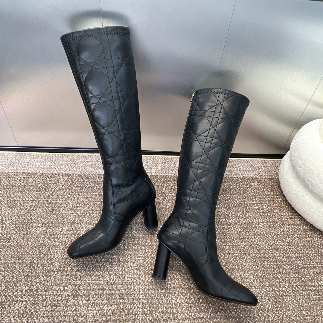 DIOR 25S D-SHADOW COUTURE SERIES BOOTS 90MM IN BLACK CALFSKIN - 35