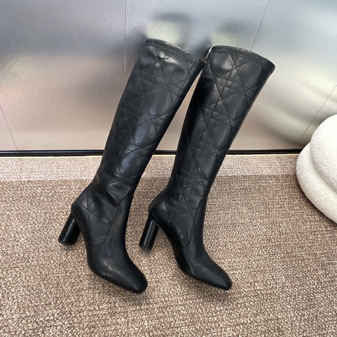 DIOR 25S D-SHADOW COUTURE SERIES BOOTS 90MM IN BLACK CALFSKIN - 35
