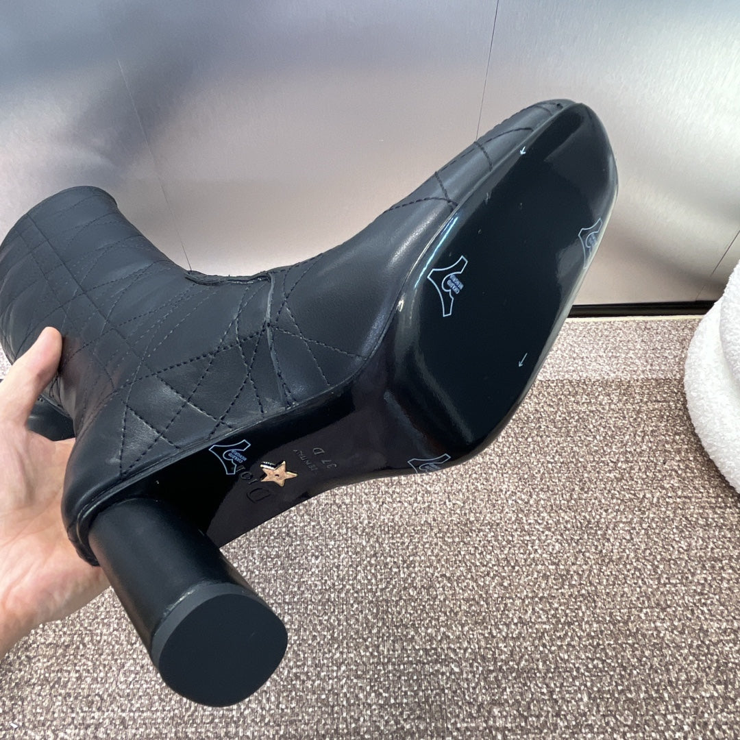 DIOR 25S D-SHADOW COUTURE SERIES BOOTS 90MM IN BLACK CALFSKIN - 35
