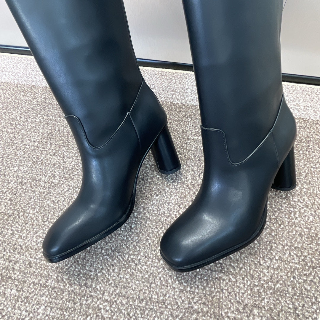 DIOR 25S D-EMPREINTE COUTURE BOOTS 90MM IN BLACK CALFSKIN - 35