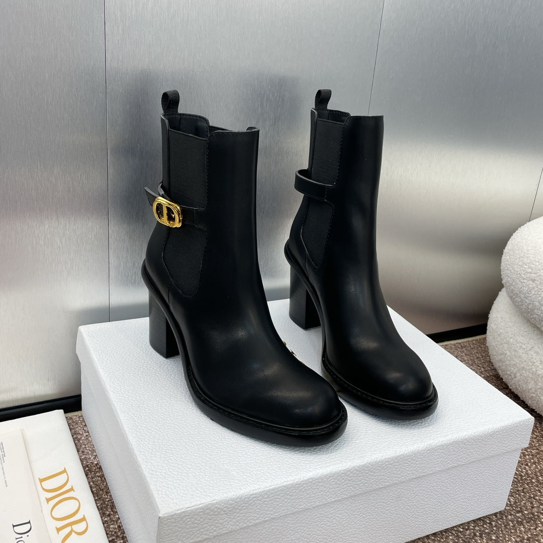 DIOR 25S MONTAIGNE MEDIUM BOOTS 70MM IN BLACK CALFSKIN - 35