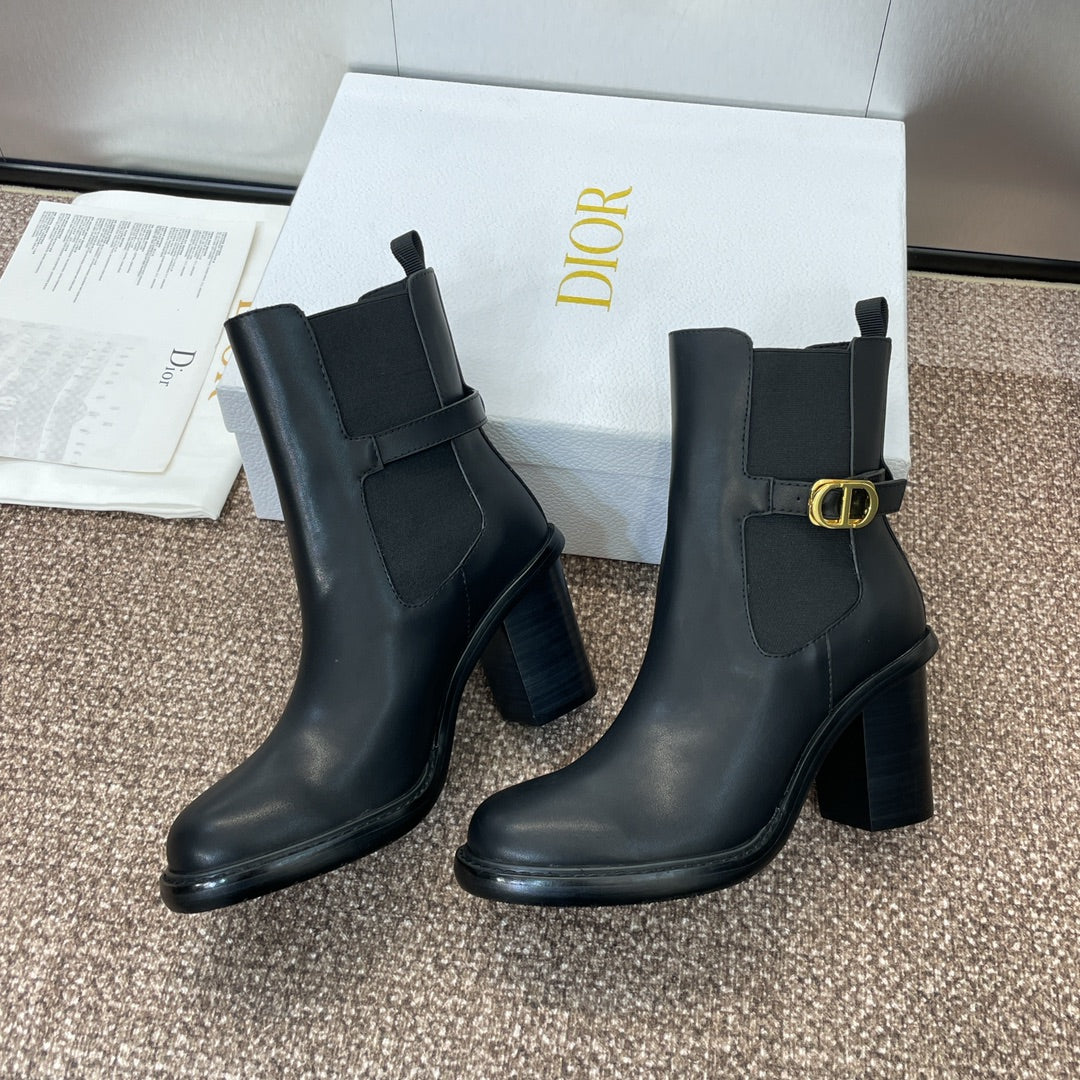 DIOR 25S MONTAIGNE MEDIUM BOOTS 70MM IN BLACK CALFSKIN - 35