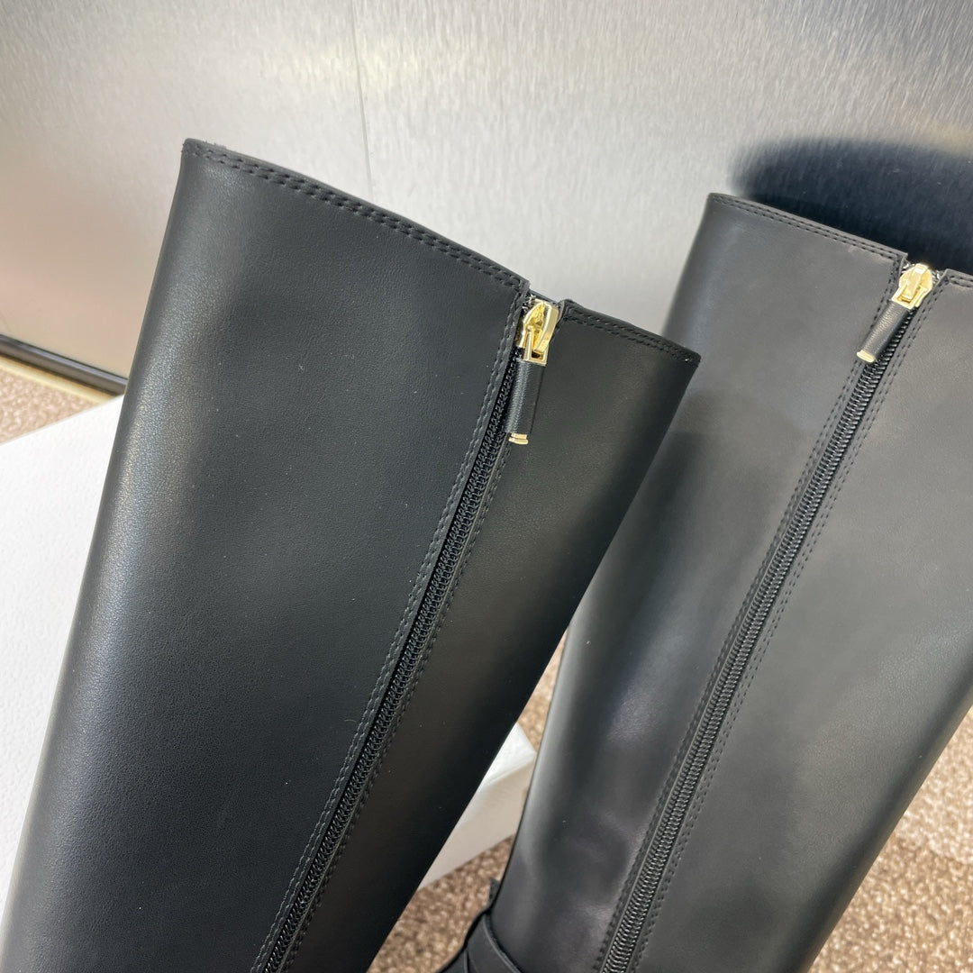 DIOR 25S MONTAIGNE TALL BOOTS 70MM IN BLACK CALFSKIN - 35