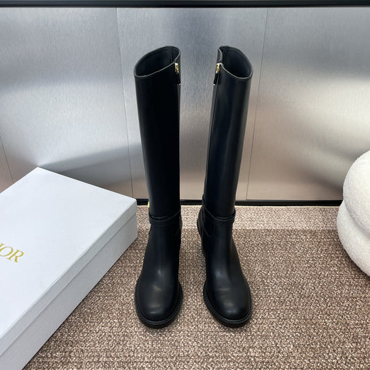 DIOR 25S ВИСОКІ ЧОБОТИ MONTAIGNE 70 ММ З ЧОРНОЇ ТЕЛЯЧОЇ ШКІРИ - 35