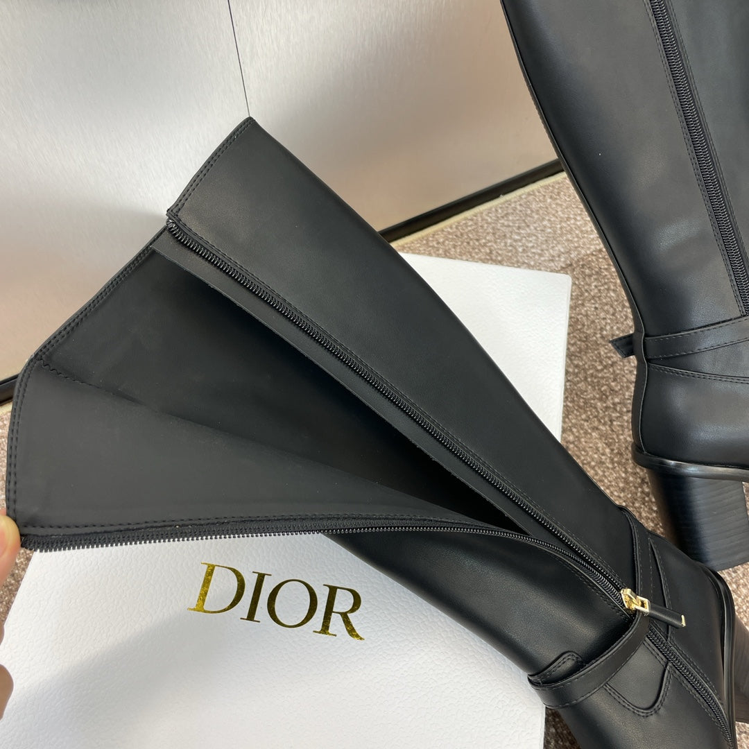 DIOR 25S MONTAIGNE TALL BOOTS 70MM IN BLACK CALFSKIN - 35