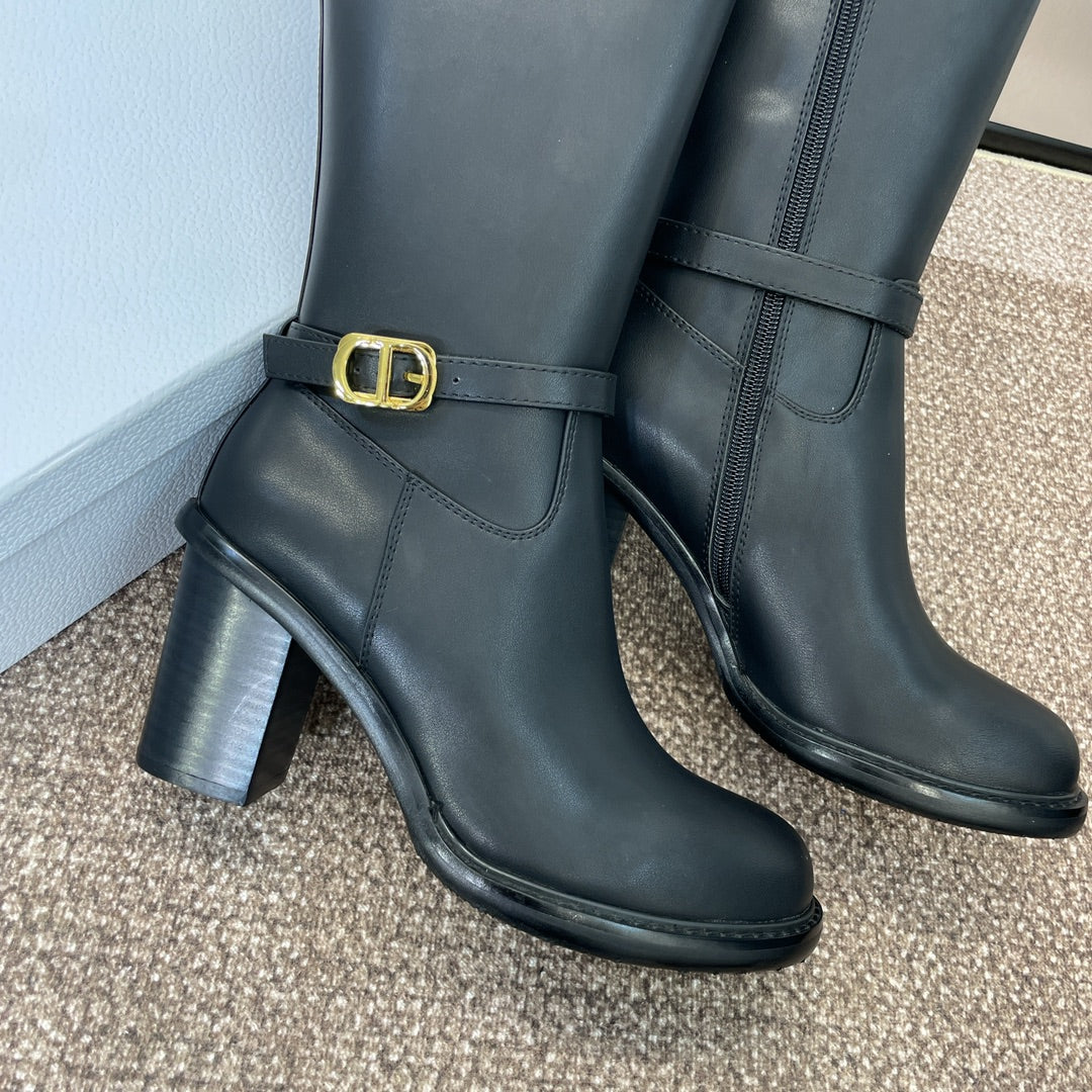 DIOR 25S MONTAIGNE TALL BOOTS 70MM IN BLACK CALFSKIN - 35