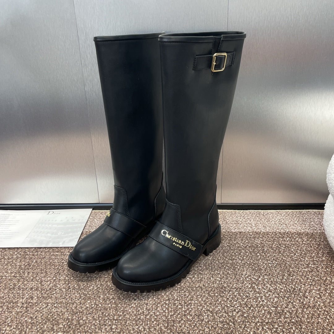 DIOR 25S D-QUEST PUNK MEDIUM BOOTS 25MM IN BLACK CALFSKIN - 35