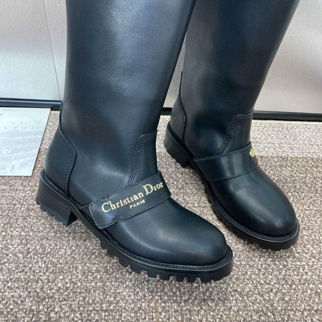 DIOR 25S D-QUEST PUNK MEDIUM BOOTS 25MM IN BLACK CALFSKIN - 35