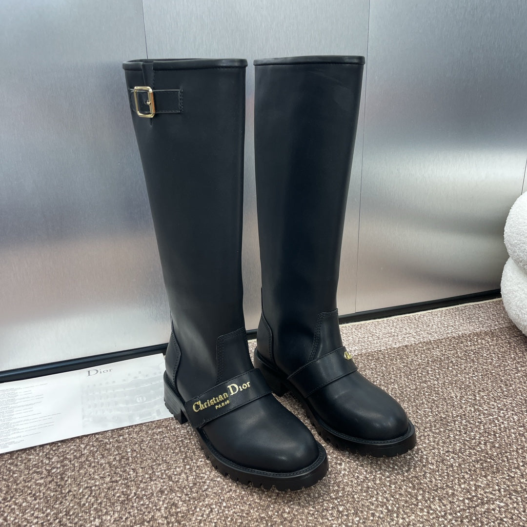 DIOR 25S D-QUEST PUNK MEDIUM BOOTS 25MM IN BLACK CALFSKIN - 35