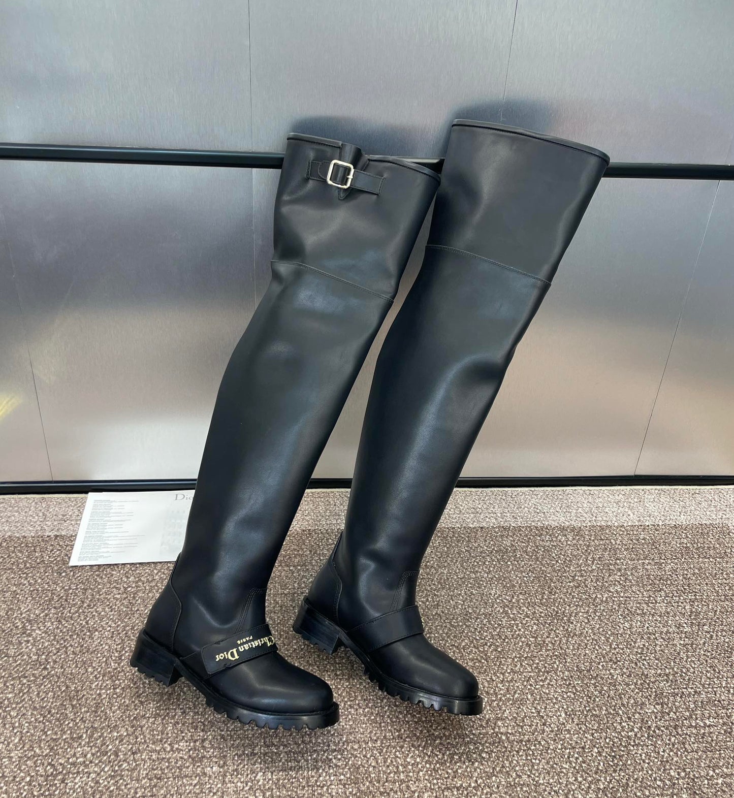DIOR 25S D-QUEST PUNK TALL BOOTS 25MM IN BLACK CALFSKIN - 35