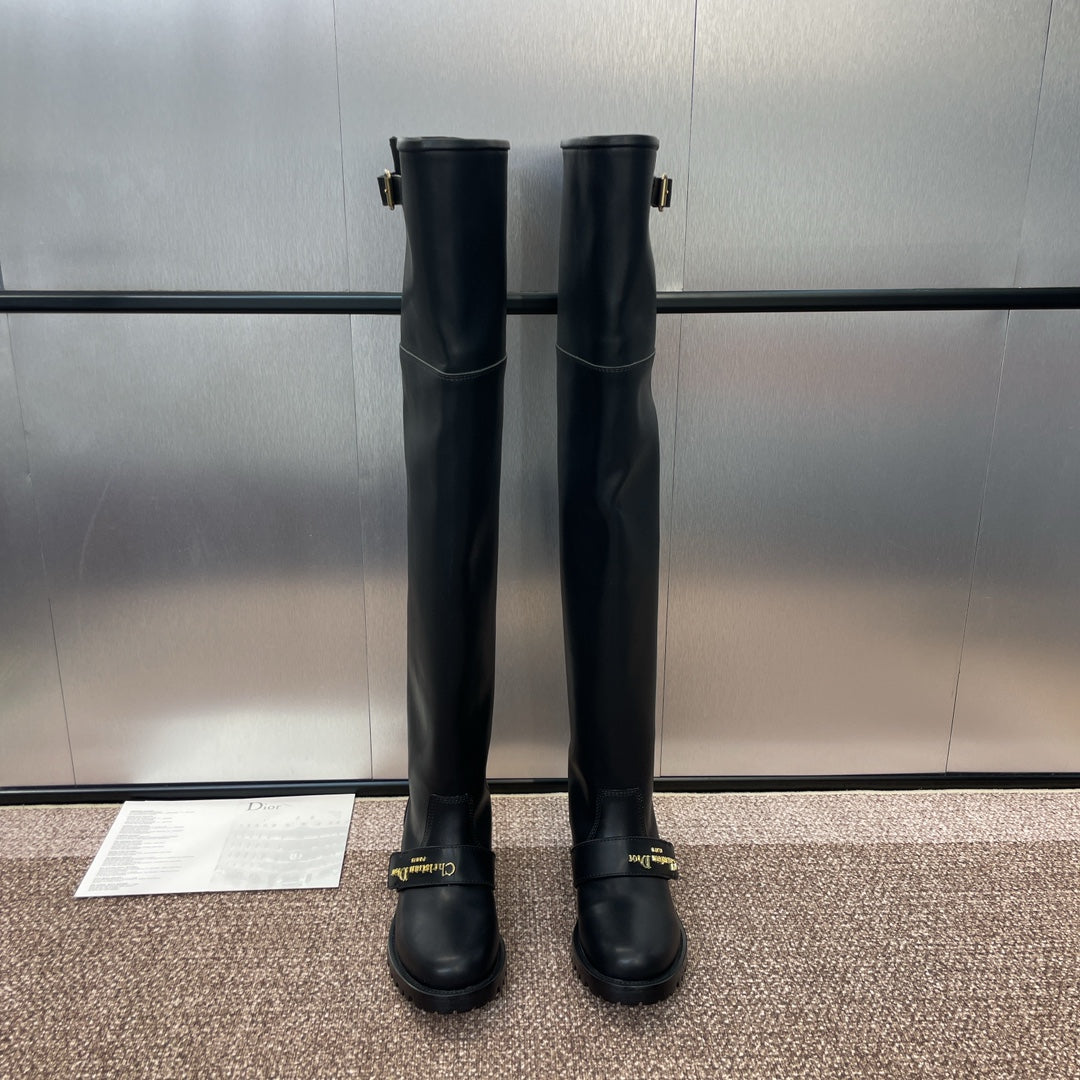 DIOR 25S D-QUEST PUNK TALL BOOTS 25MM IN BLACK CALFSKIN - 35