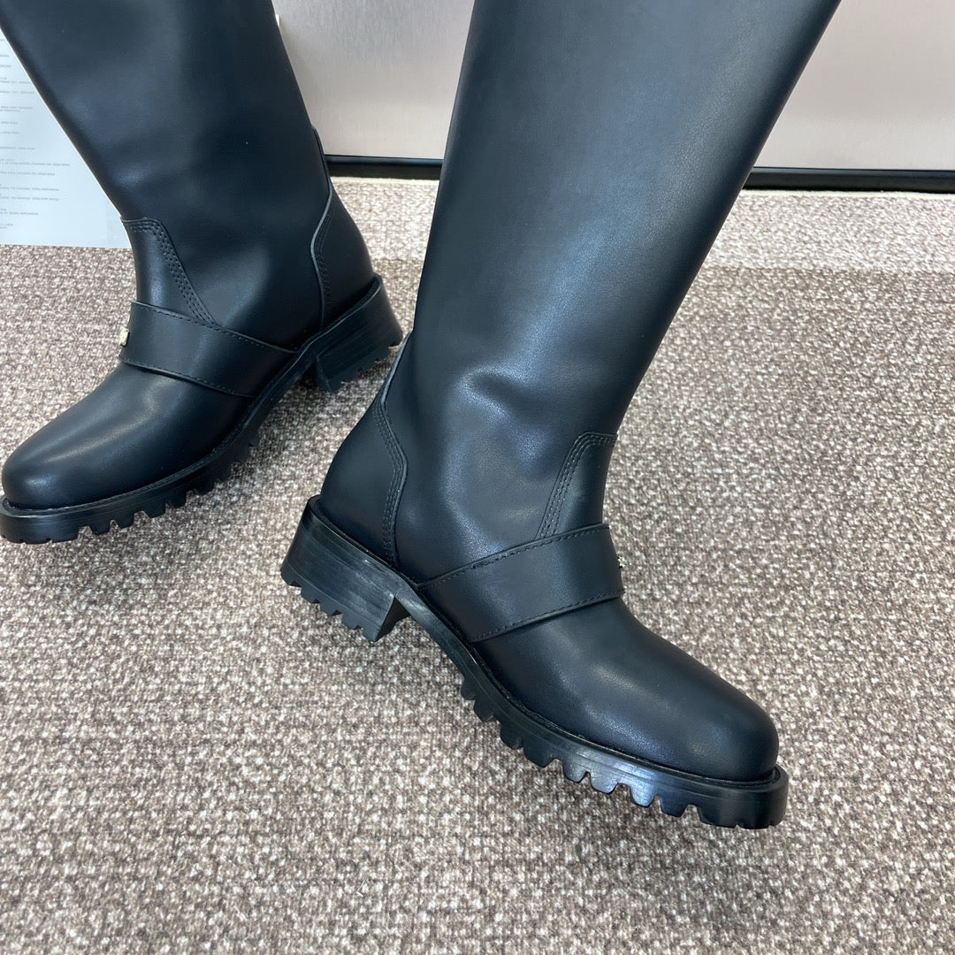 DIOR 25S D-QUEST PUNK TALL BOOTS 25MM IN BLACK CALFSKIN - 35