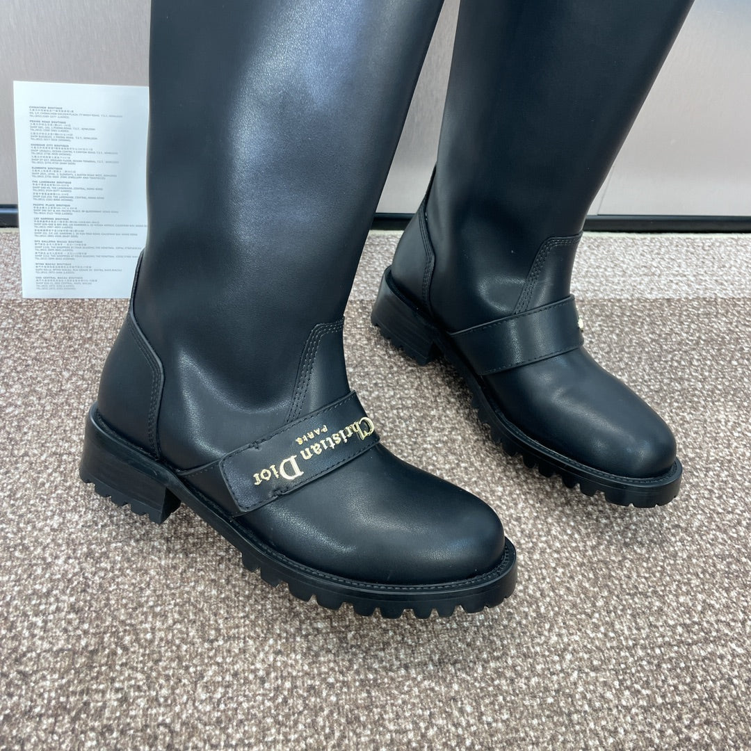 DIOR 25S D-QUEST PUNK TALL BOOTS 25MM IN BLACK CALFSKIN - 35