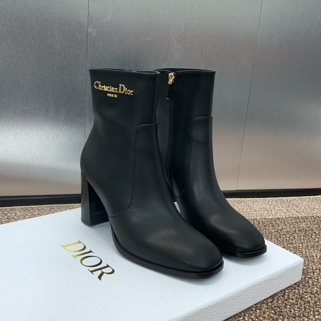 DIOR 25S D-TOWN HEELED ANKLE BOOT 80MM IN BLACK CALFSKIN - 35