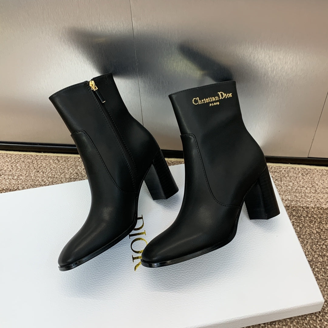 DIOR 25S D-TOWN HEELED ANKLE BOOT 80MM IN BLACK CALFSKIN - 35