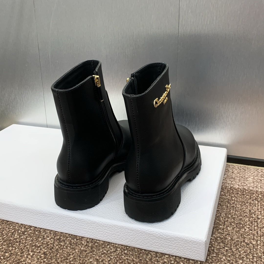 DIOR 25S D-TOWN ANKLE BOOT 25MM IN BLACK BRUSHED CALFSKIN - 35
