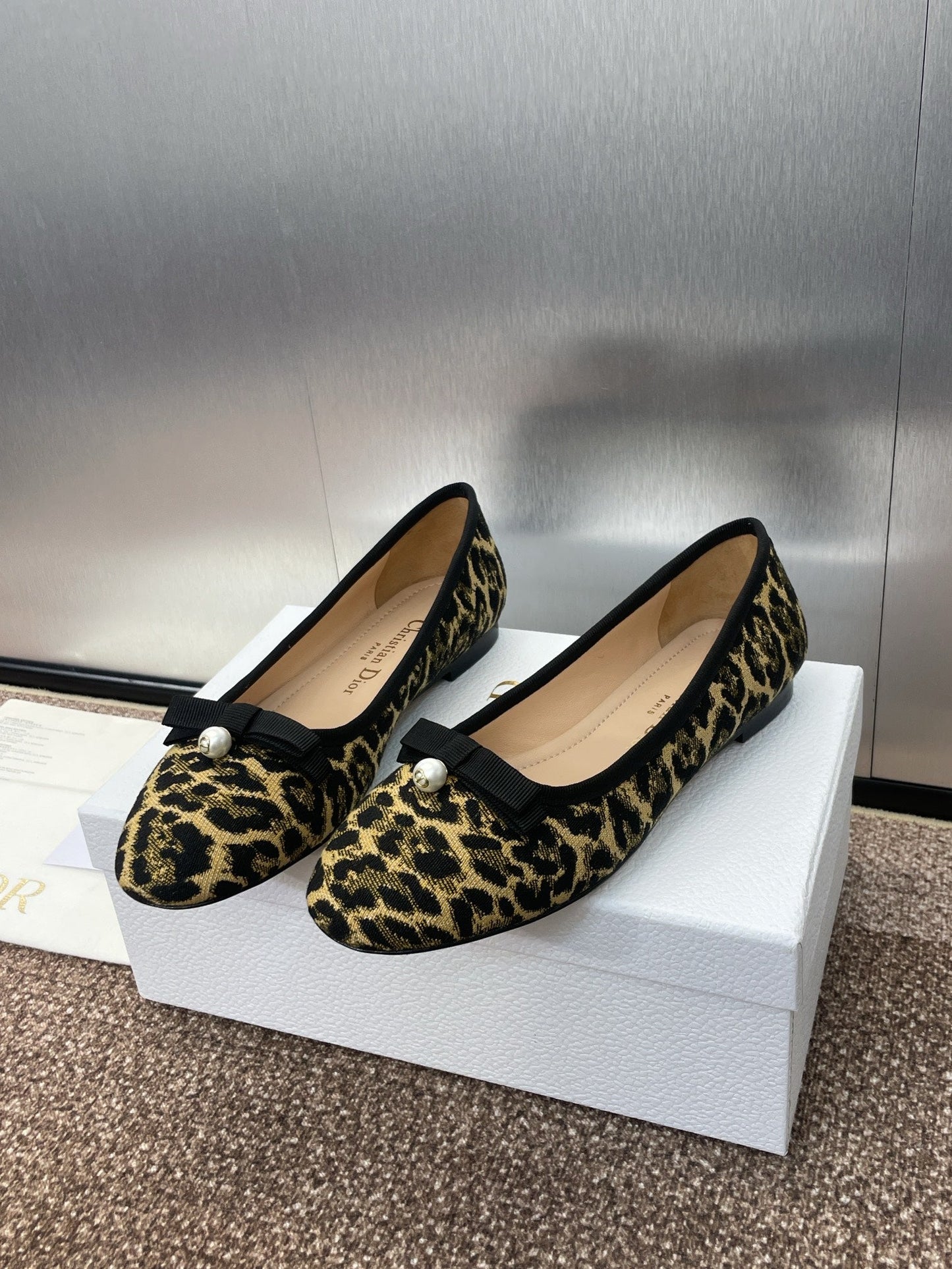 PEARL BALLET FLAT CAMEL PONY HAIR CALFSKIN WITH BROWN LEOPARD MOTIF - 34