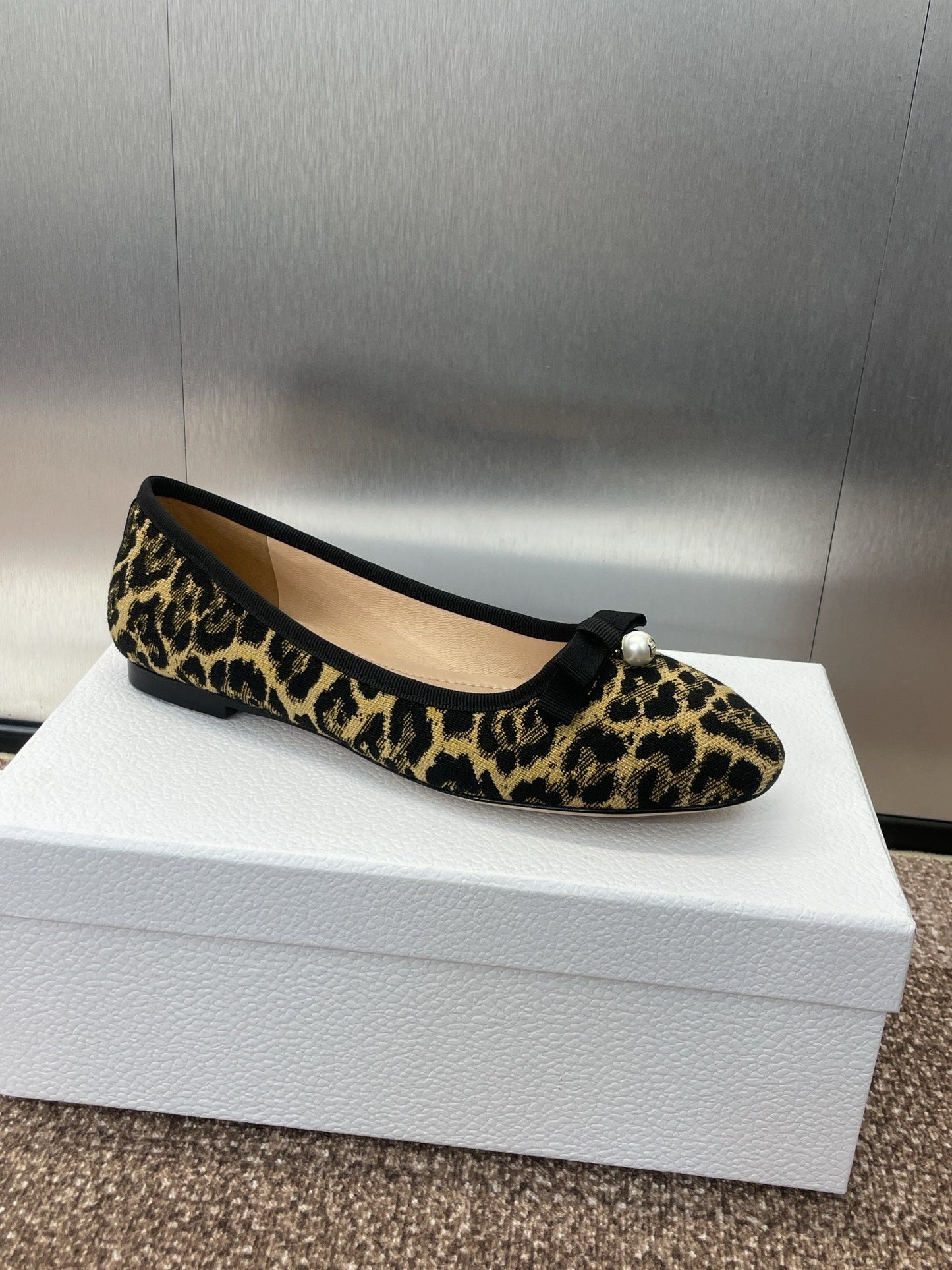 PEARL BALLET FLAT CAMEL PONY HAIR CALFSKIN WITH BROWN LEOPARD MOTIF - 34