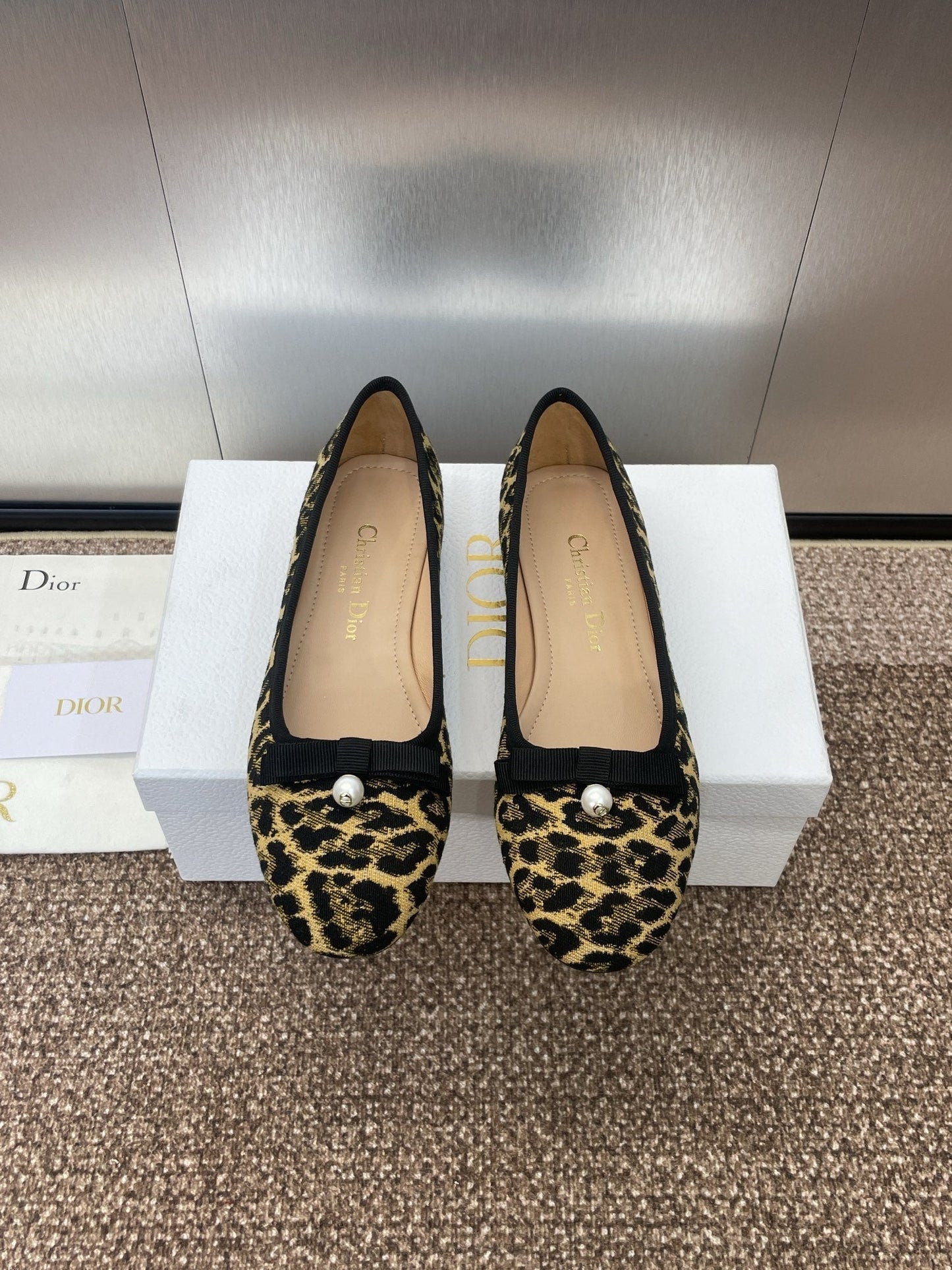 PEARL BALLET FLAT CAMEL PONY HAIR CALFSKIN WITH BROWN LEOPARD MOTIF - 34