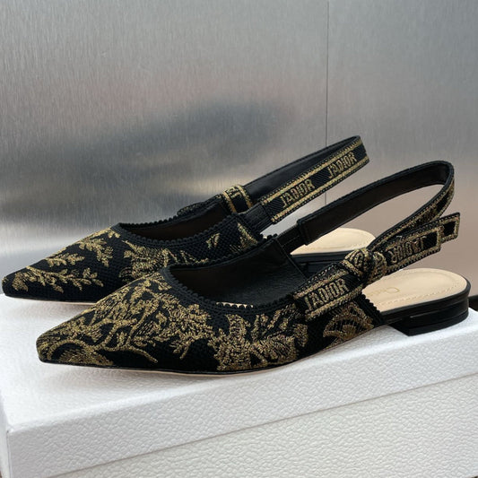 J'ADIOR SLINGBACK PUMP BLACK AND GOLD-TONE MILLEFIORI JACQUARD - 33