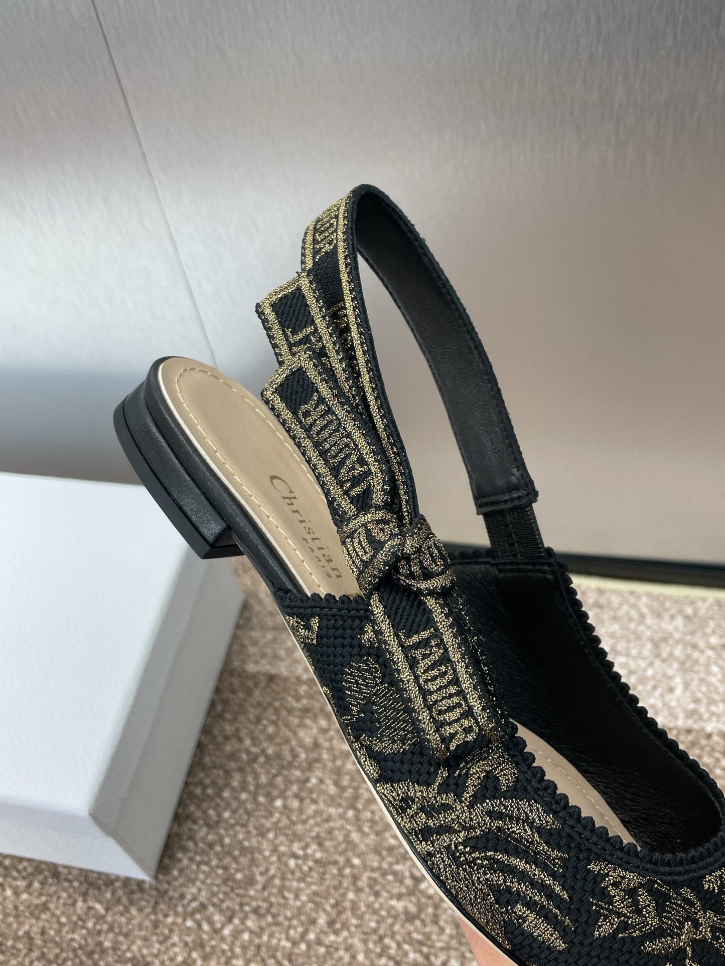 J'ADIOR SLINGBACK PUMP BLACK AND GOLD-TONE MILLEFIORI JACQUARD - 33